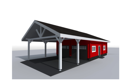 Log Garage for two vehicles with carport NB-100